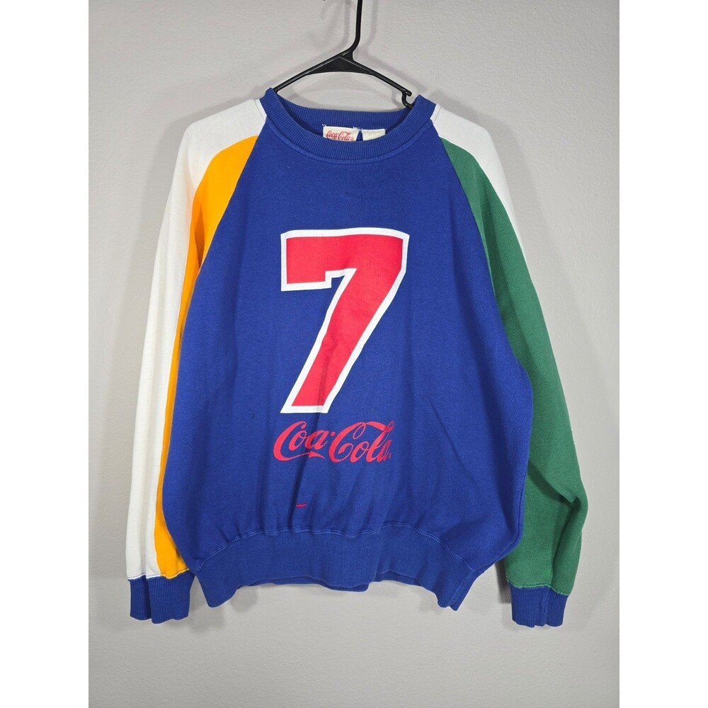 Vintage Coca Cola Crewneck Sweatshirt Size Large  Colorblock #7 logo Blue BS